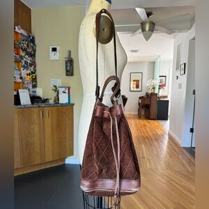 Vintage Distressed Chocolate Brown Suede Bucket Bag